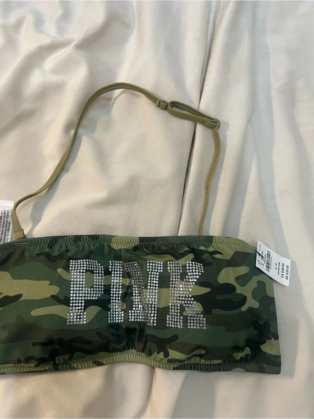 PINK Victoria's Secret Green Camo Rhinestone Bandeau